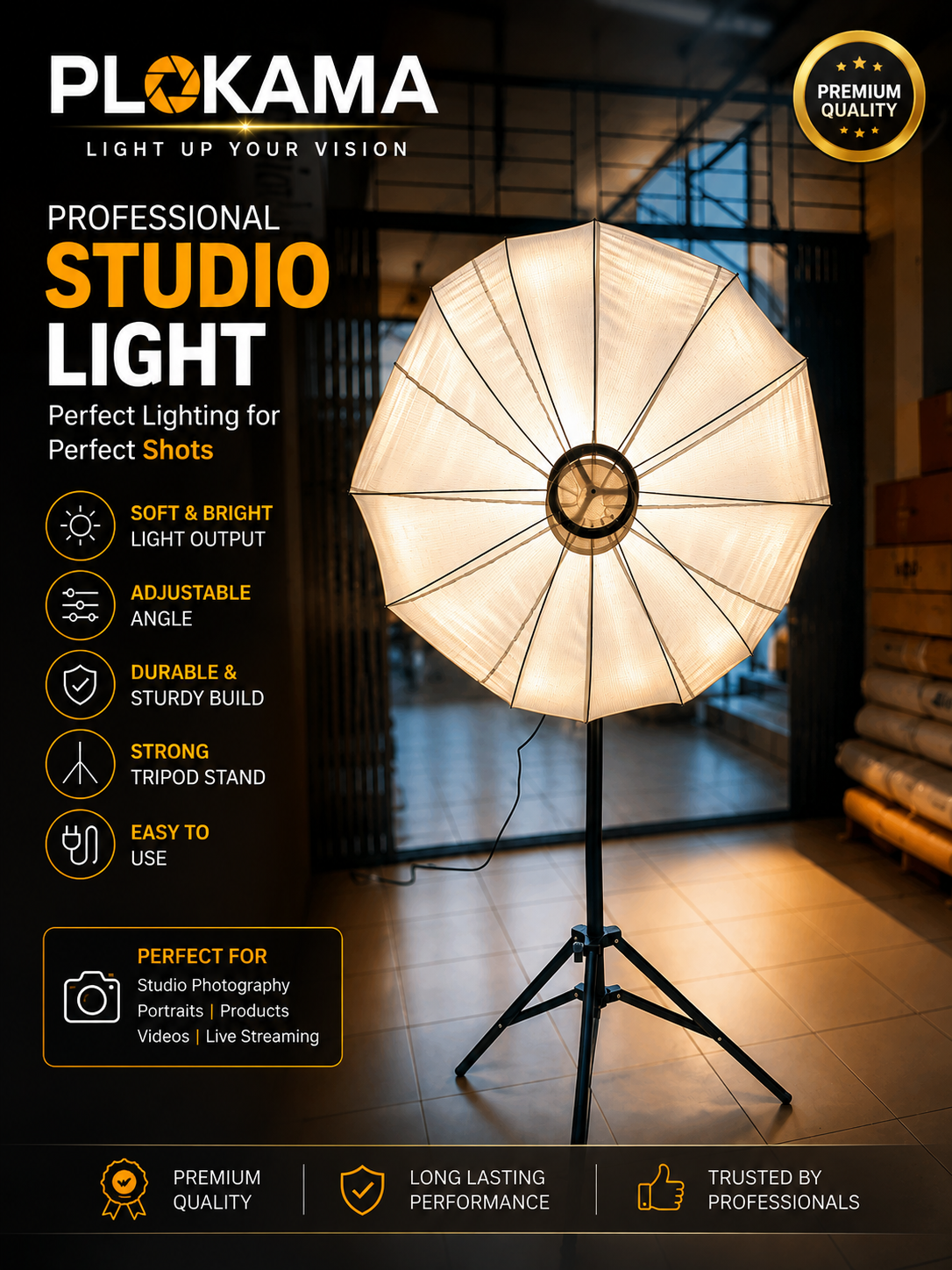 Plokama PK-400s Video Light Kit For Professional Photography & Videography Spotlights Fill Light 2700K-6500K With 65cm Lantern Box And Light Stand