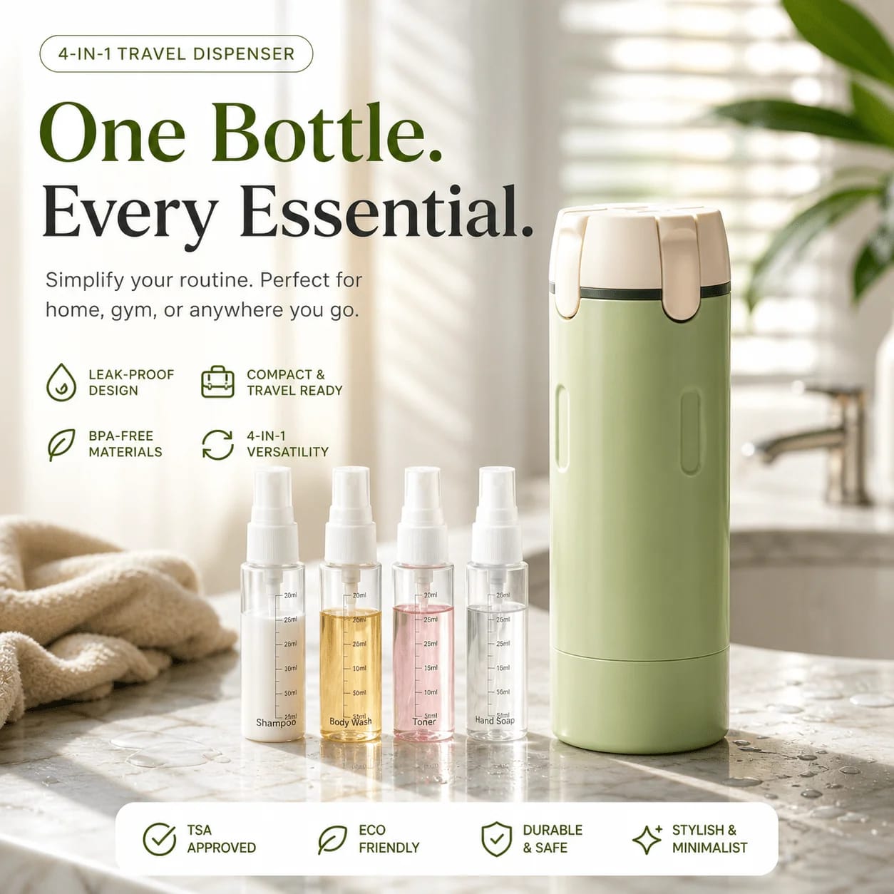 4in1 Travel Dispenser Bottle ভ্রমণে প্রসাধনী নেওয়া নিয়ে আর কোনো ঝামেলা নয়